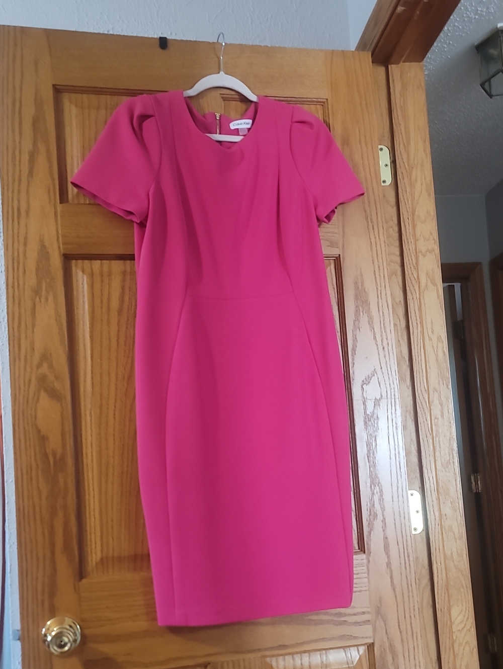 Calvin Klein Fuchsia Short-Sleeve Sheath Midi Dress